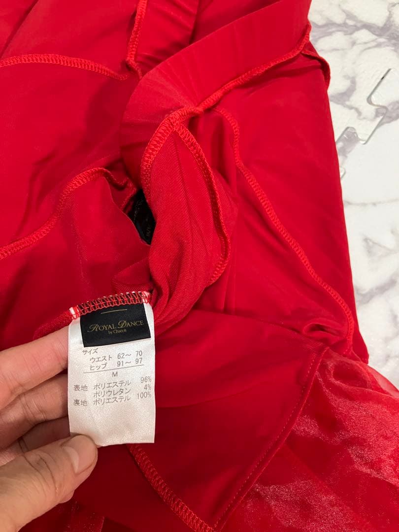社交ダンススカート 赤 シフォン フリルスカート M 日本製　美品　ラテン