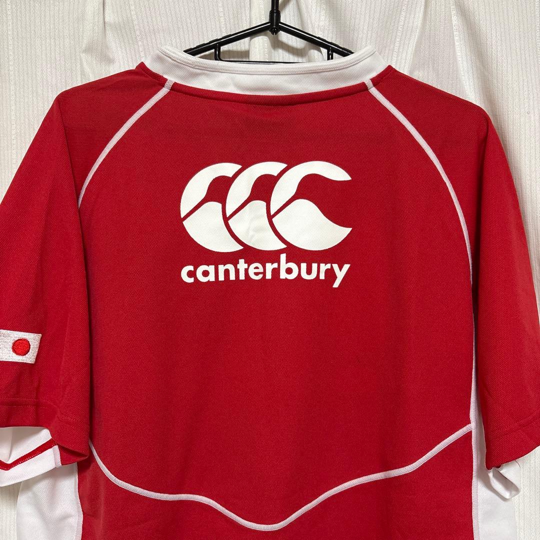 Canterbury ラグビーウェア 赤 Vネック 日本国旗刺繍