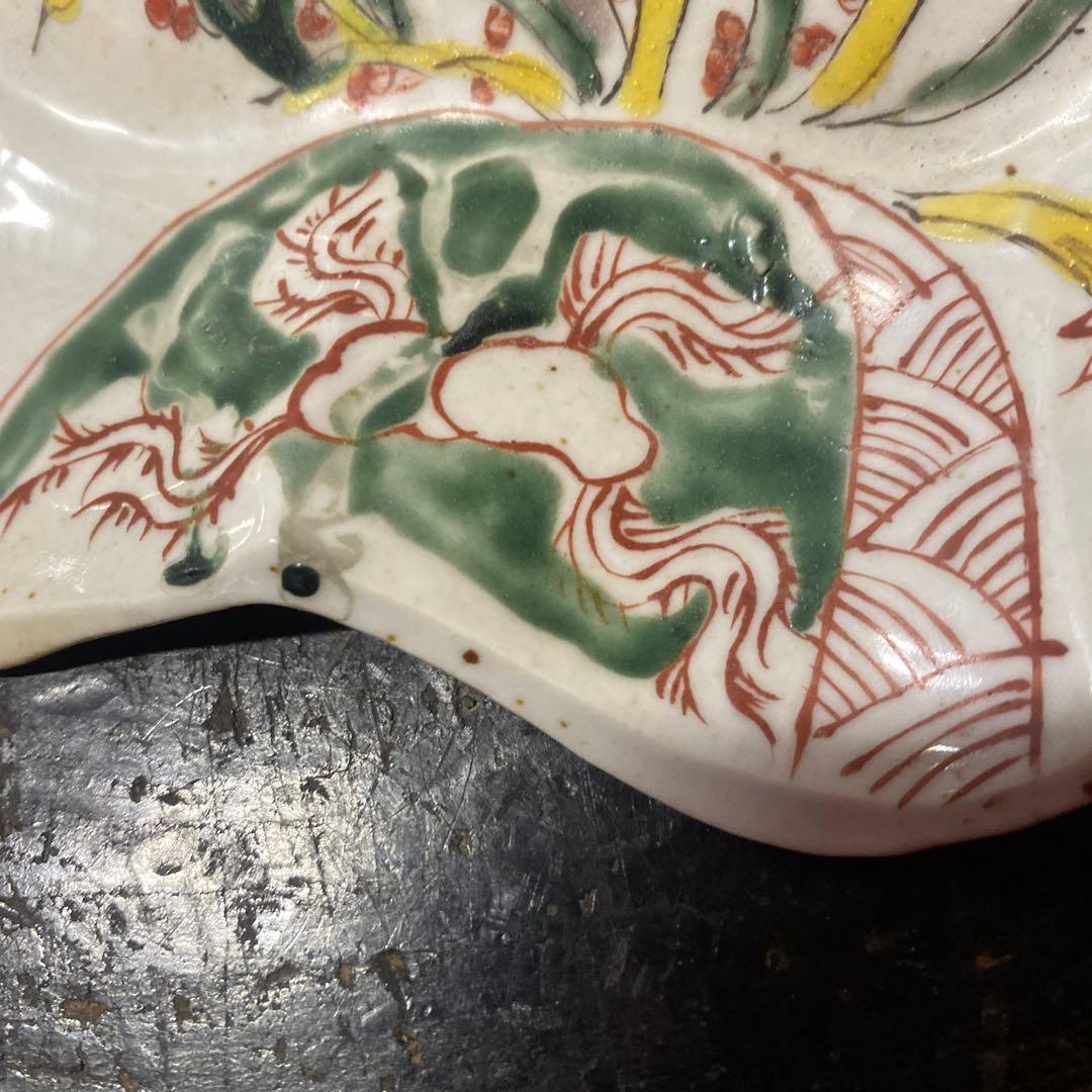 中国古玩　南京手草木文変形菓子皿