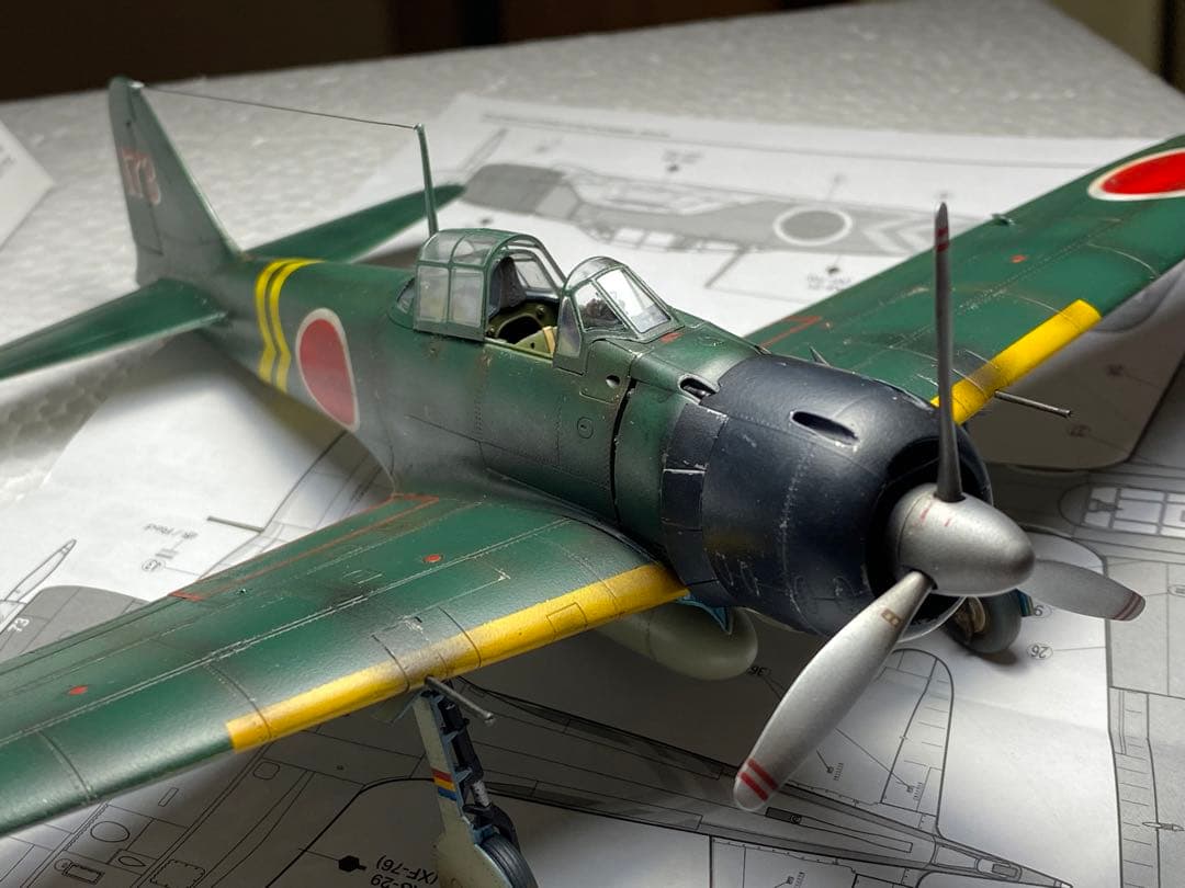 完成品　タミヤ 1/48 零戦 零式艦上戦闘機 22型甲　進藤三郎少佐機