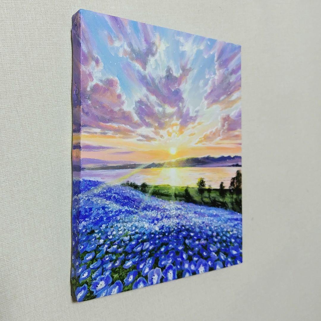 山*郎様 【ネモフィラ畑】アクリル画 F3 風景画 絵画