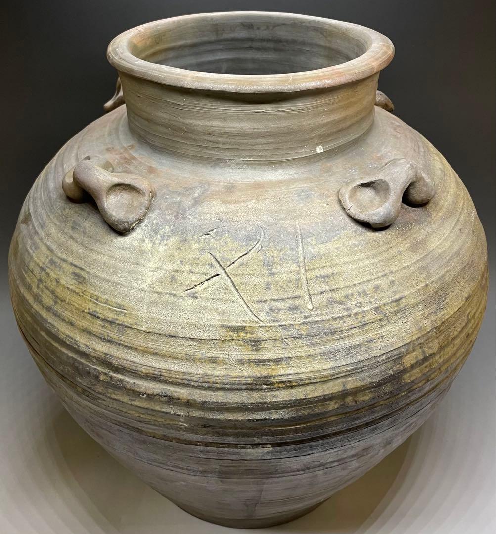 古備前　桃山時代　四耳壺　葉茶壺　大壺　特大　41cm 　Lf6441