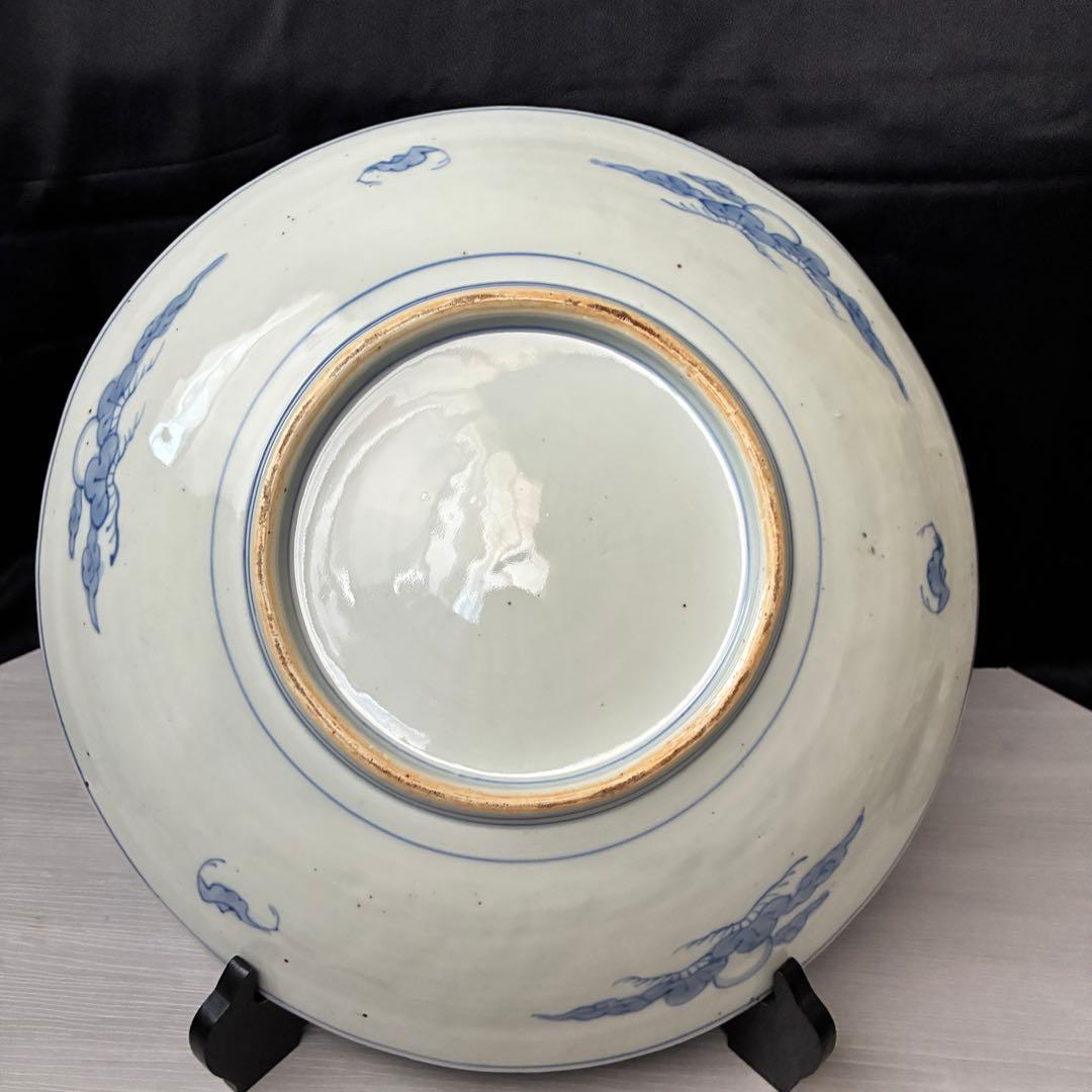 古い大皿　約34cm 色絵　美人図 鳳凰 飾皿 骨董　尺皿　インテリア　時代物
