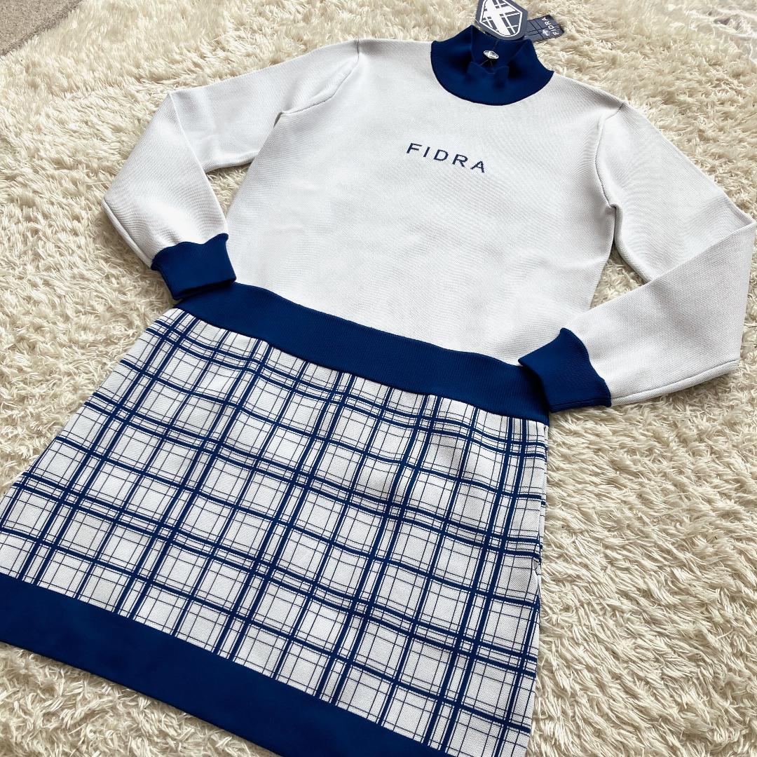 未使用 FIDRA フィドラ 長袖 ニット ワンピース 白 青 ゴルフ