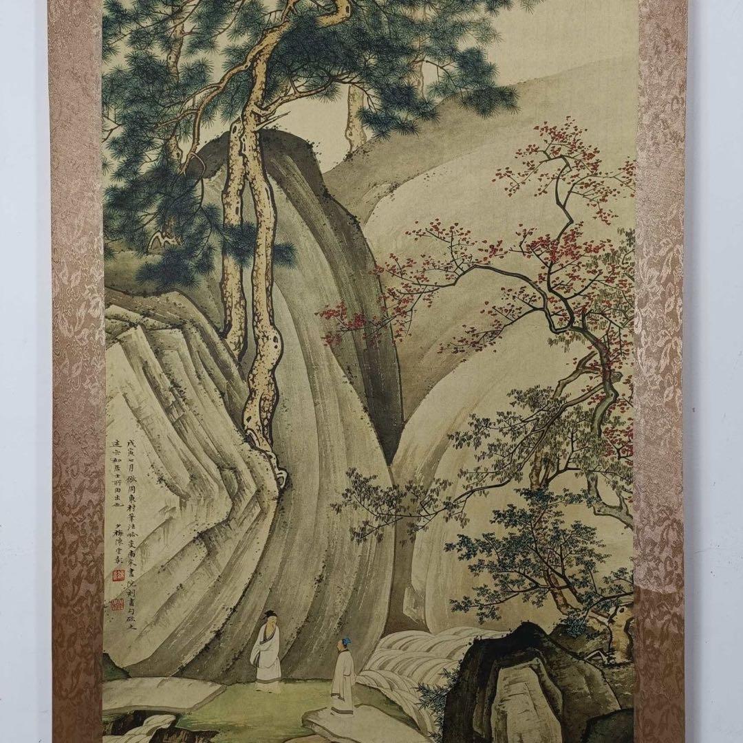 陳少梅 遊山聴泉図 三尺中堂画 中国掛け軸 山水画 掛軸 書斎 客間 インテリア