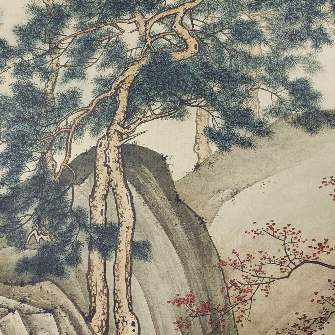 陳少梅 遊山聴泉図 三尺中堂画 中国掛け軸 山水画 掛軸 書斎 客間 インテリア