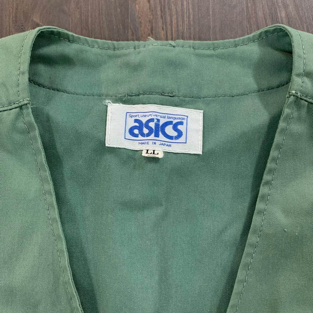 8BS1 asics ユーティリティベスト　ジップアップ　カーキ　日本製　古着
