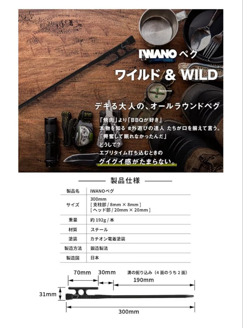 ✨新品✨【Iwano】鍛造ペグ30cm ブラック16本➕持ち運びに便利なバック