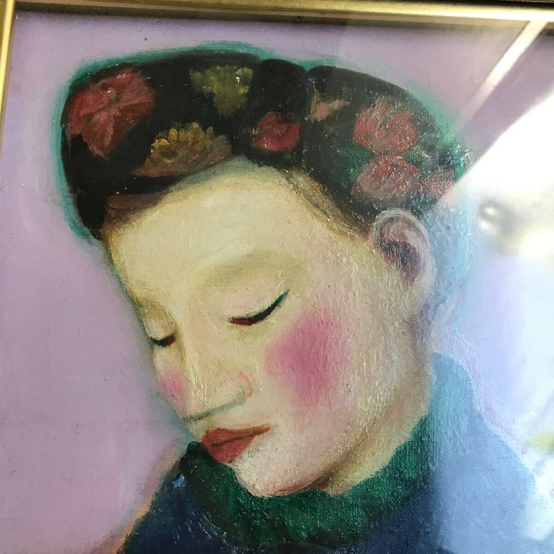s*i様 真作保証 山田修市 「仕草」 原画 オリジナル F3号 油彩画 ガラス