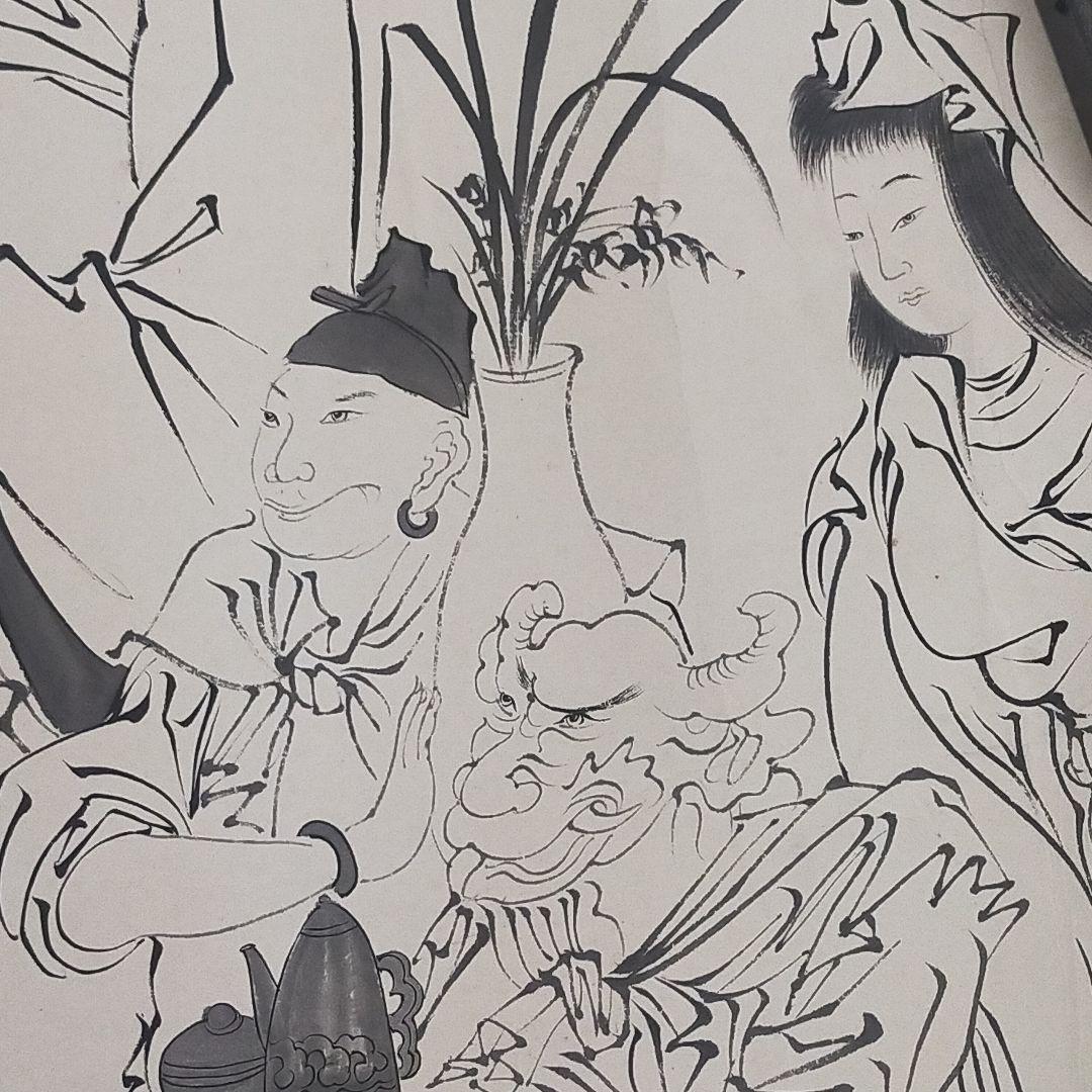鍾馗　中国の伝説 墨絵 掛軸 大判 肉筆　55*45cm
