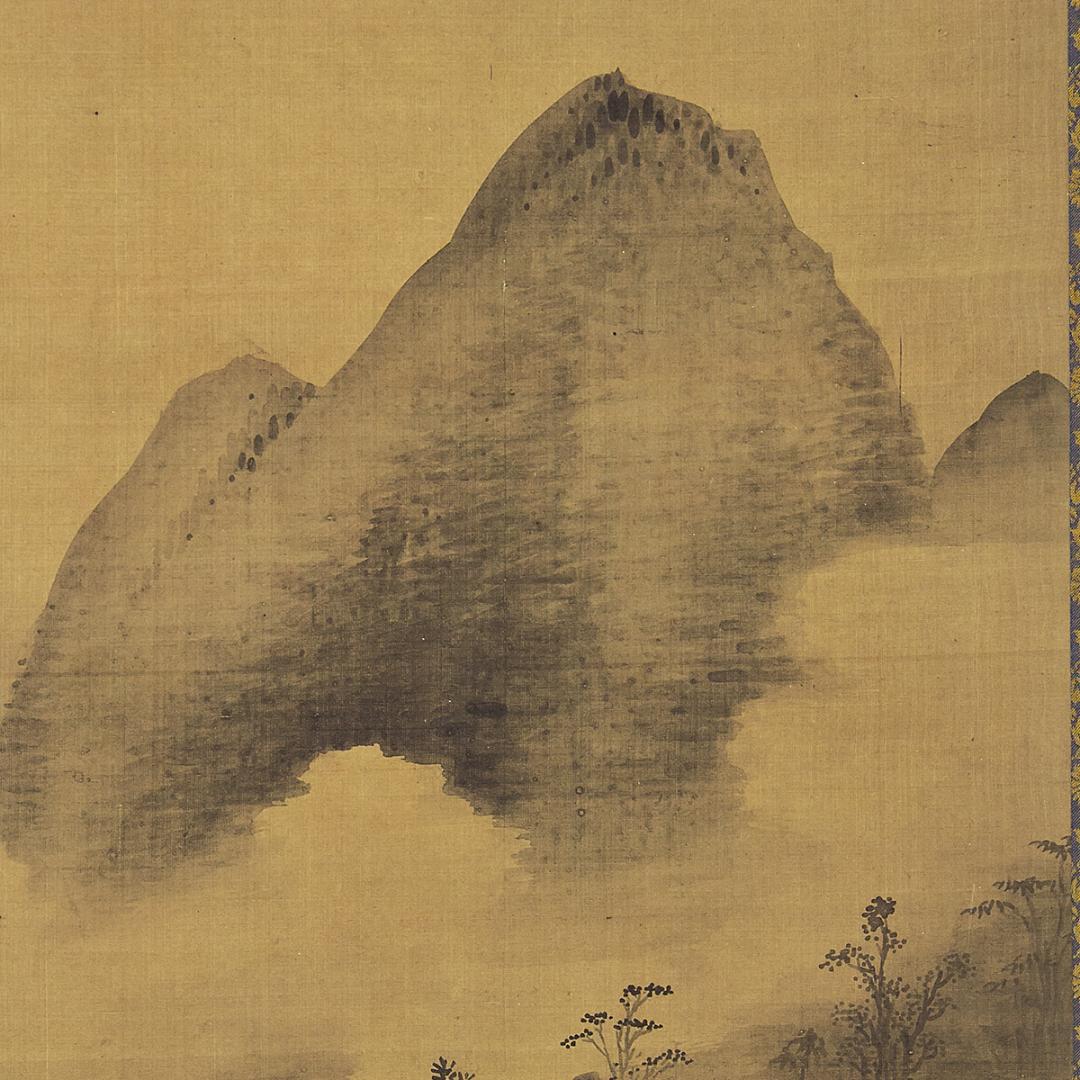 中国美術 掛軸 明代 陳継儒「雲山幽趣図」工芸複製品 タトー箱付