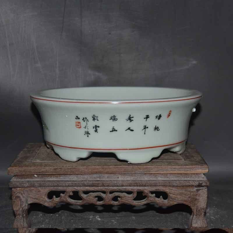 景徳鎮 手画パステル彩寿桃筆洗 水仙鉢 装飾品 現代工芸品 置物