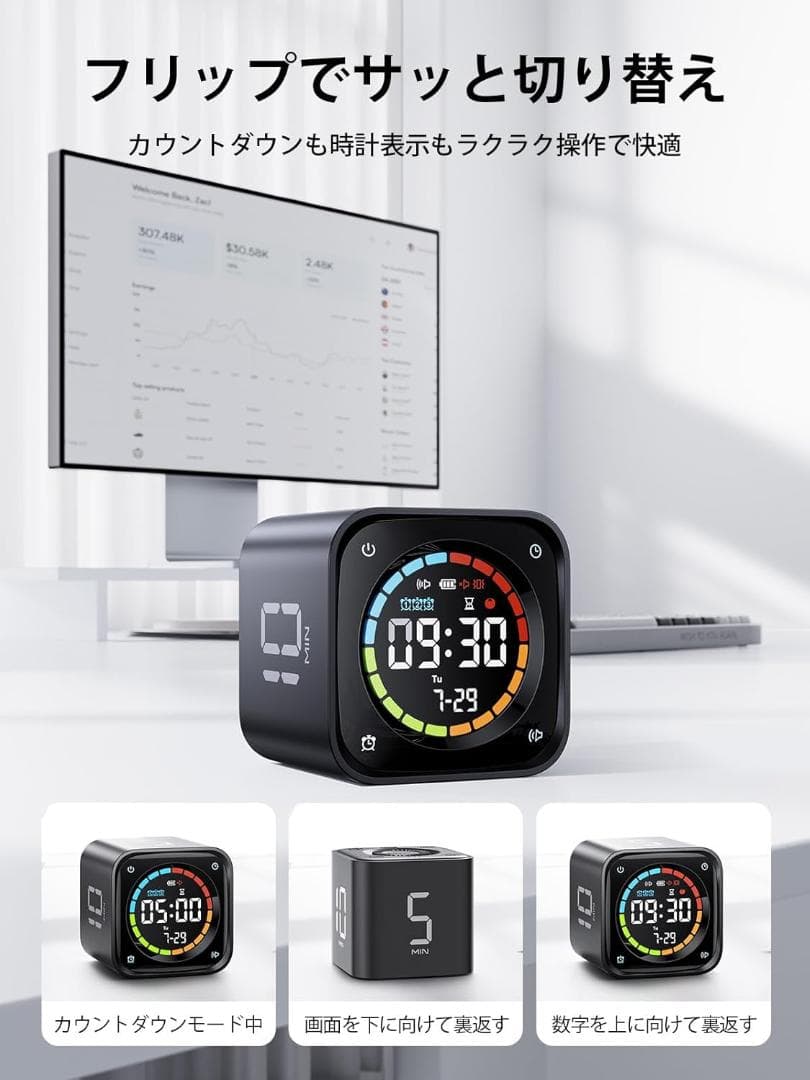 キューブタイマー ポモドーロタイマー ミニPC外観 ダイヤル式操作 3段音量調整