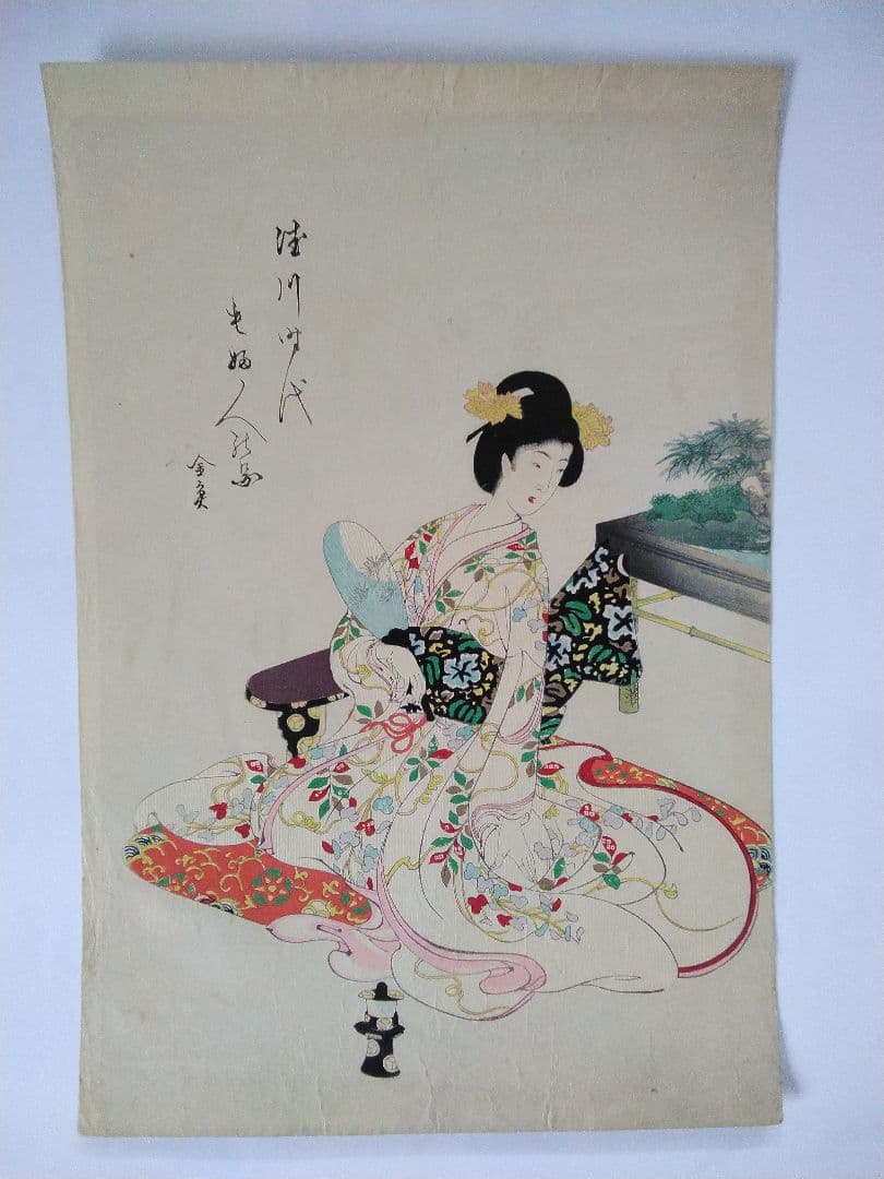 浮世絵　「徳川時代　貴婦人の図　金魚」楊洲周延　３枚続