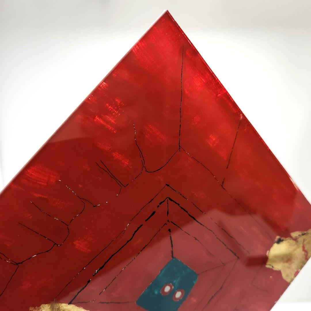 Y3452-6 福島俊を作 ガラス絵 「洞窟」ガラス版付き