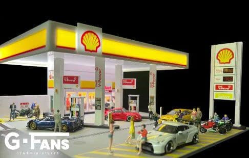 1/64shell GasStationシェルガソリンスタンド LEDライト付き