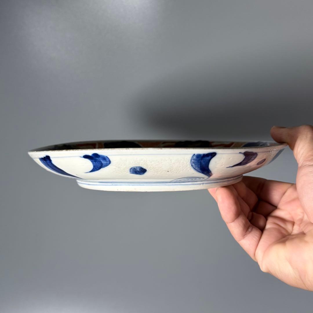 江戸後期　古伊万里　色絵祥瑞蝶文様七寸皿　五枚　直径22cm　陰陽印　青海波