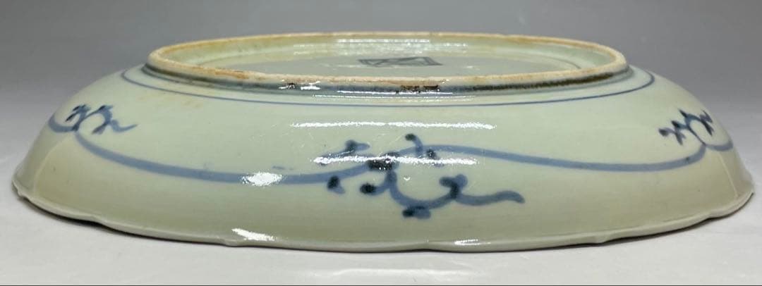 古伊万里　花唐草文　染付　6.5寸皿　江戸時代　u237