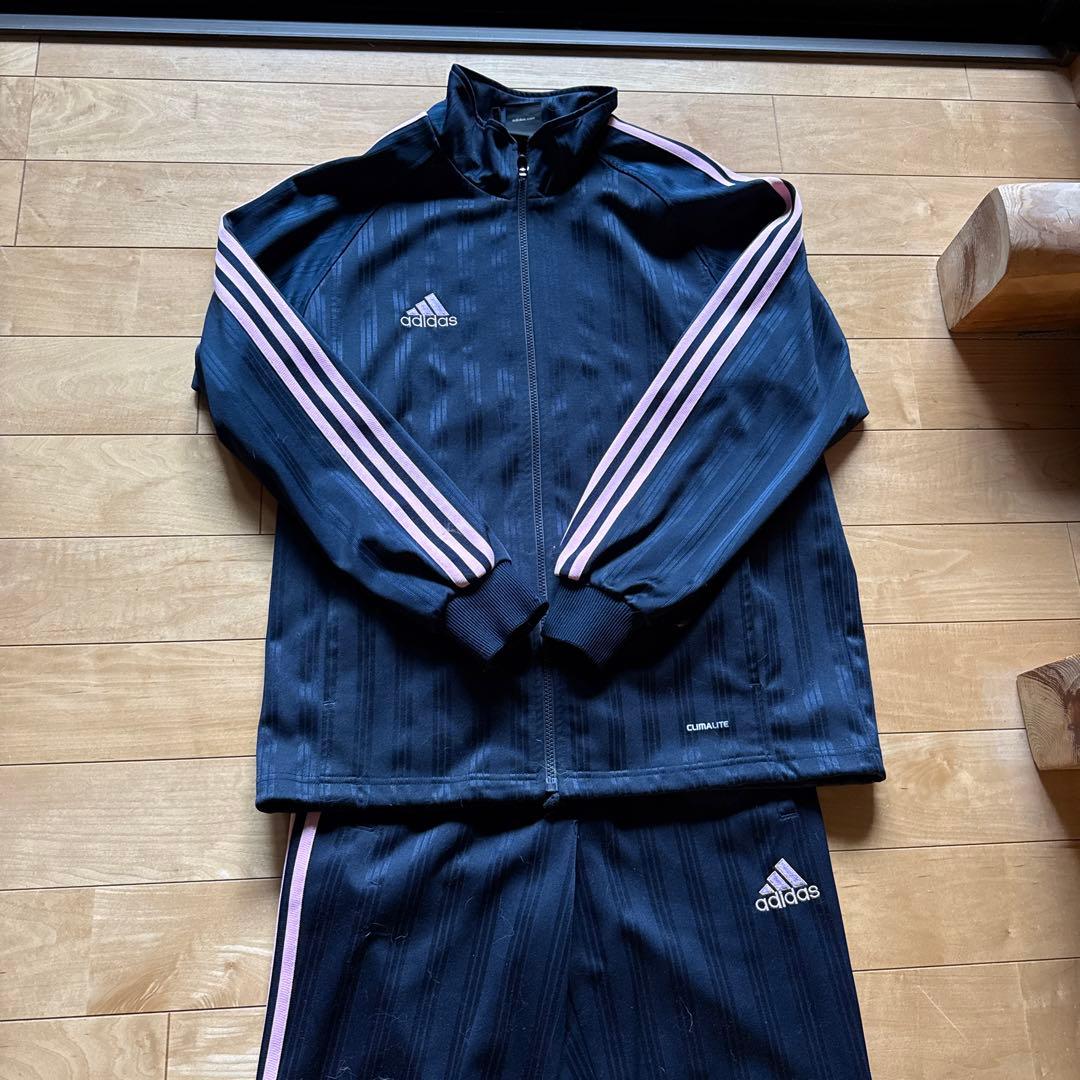 adidas ウォームアップウェア ダークブルー/ピンク 短パン付き　3点セット