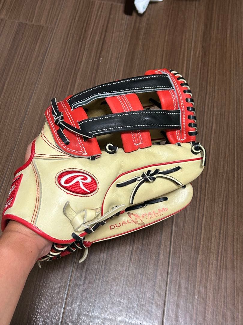 ローリングス　 軟式グローブ 外野用　キャメル/スカーレット