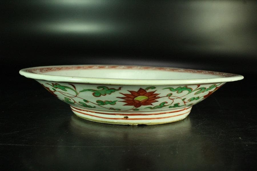 中国美術 赤絵 人物紋 皿 φ20cm 明(K-A828)