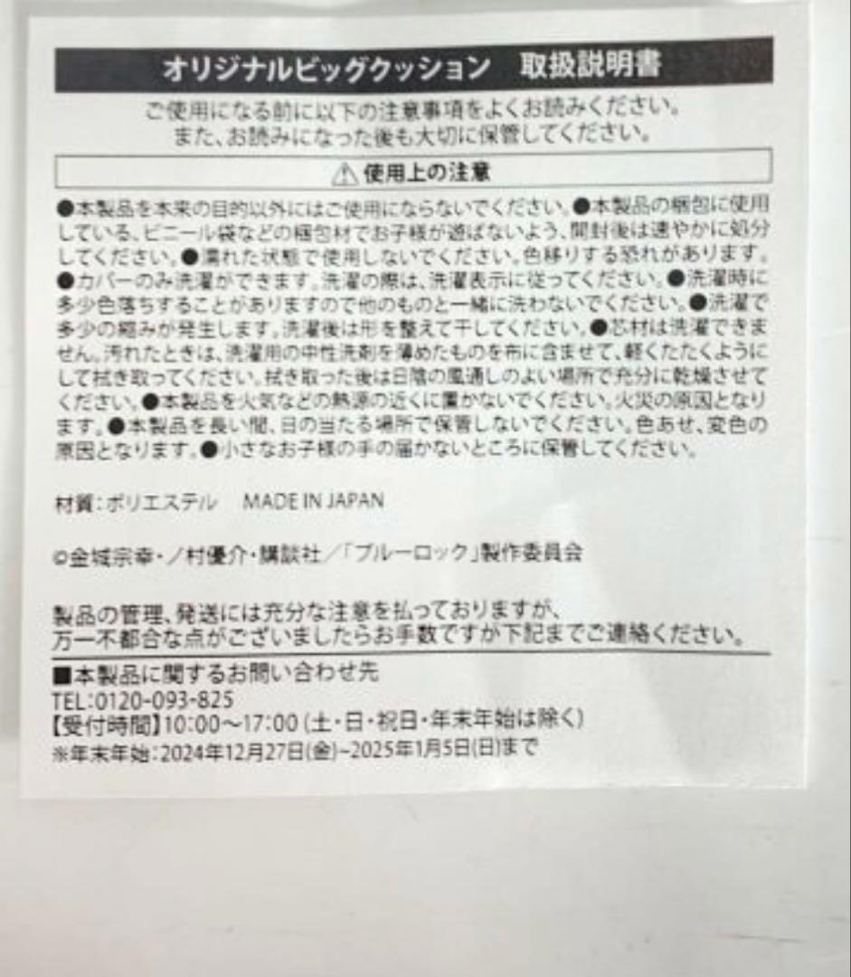 ブルーロック 懸賞当選品 オリジナル　BIGクッション　新品未使用　アリナミン