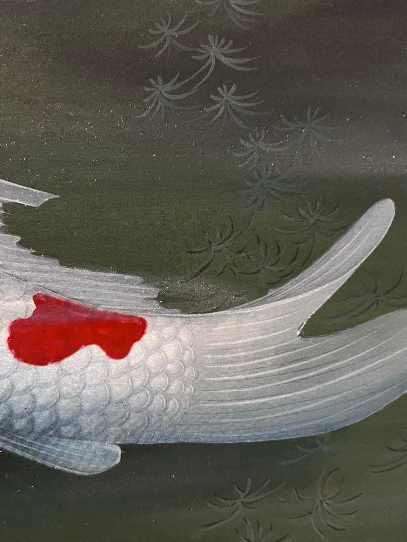 国井幸雪『遊鯉』 肉筆 共箱 日本画 掛け軸 掛軸 金泥 絵画 茶掛 錦鯉 こい