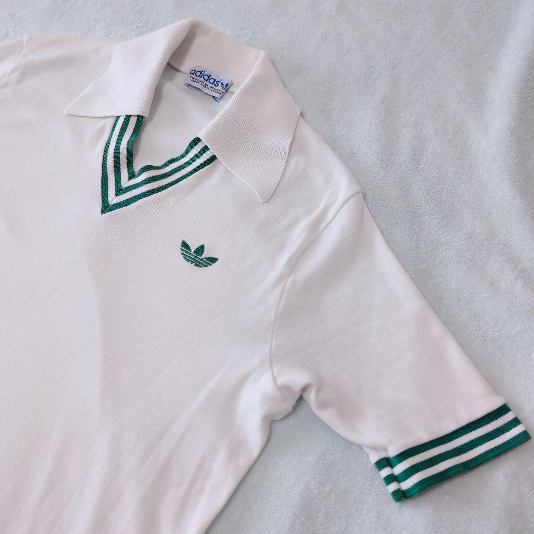 レア adidas 80sデサント製 ヴィンテージテニスポロ ホワイト×グリーン