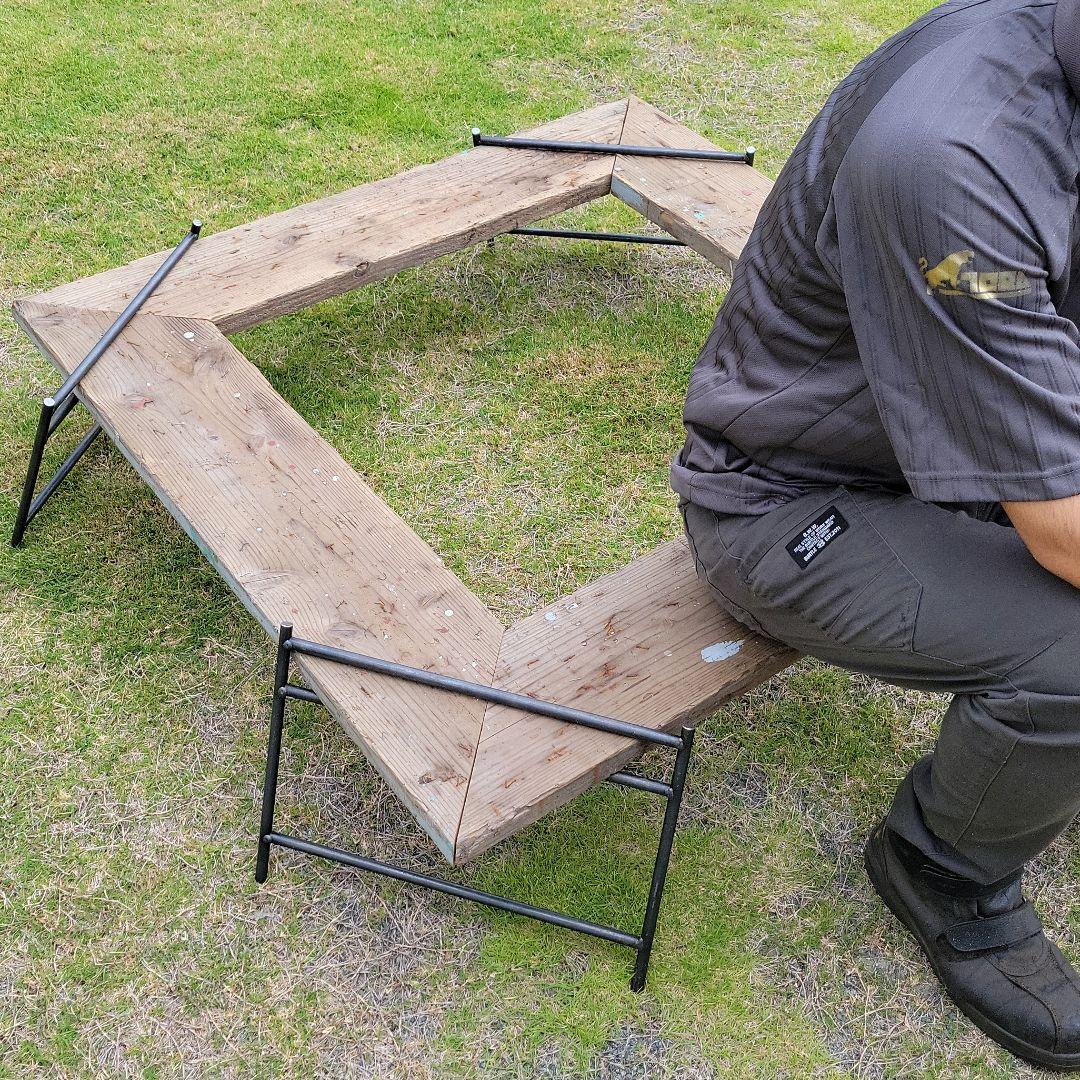 折りたたみテーブル　囲炉裏テーブル　足場板　アイアンラック　BBQ　テーブル