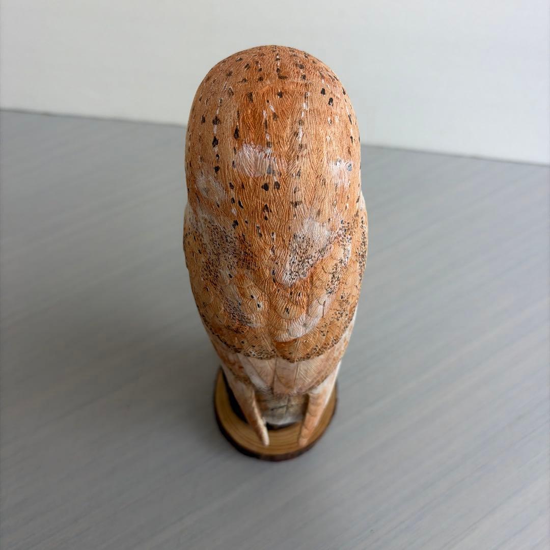 野鳥.メンフクロウ　バードカービング　野鳥彫刻　木彫り野鳥　一点物　ハンドメイド