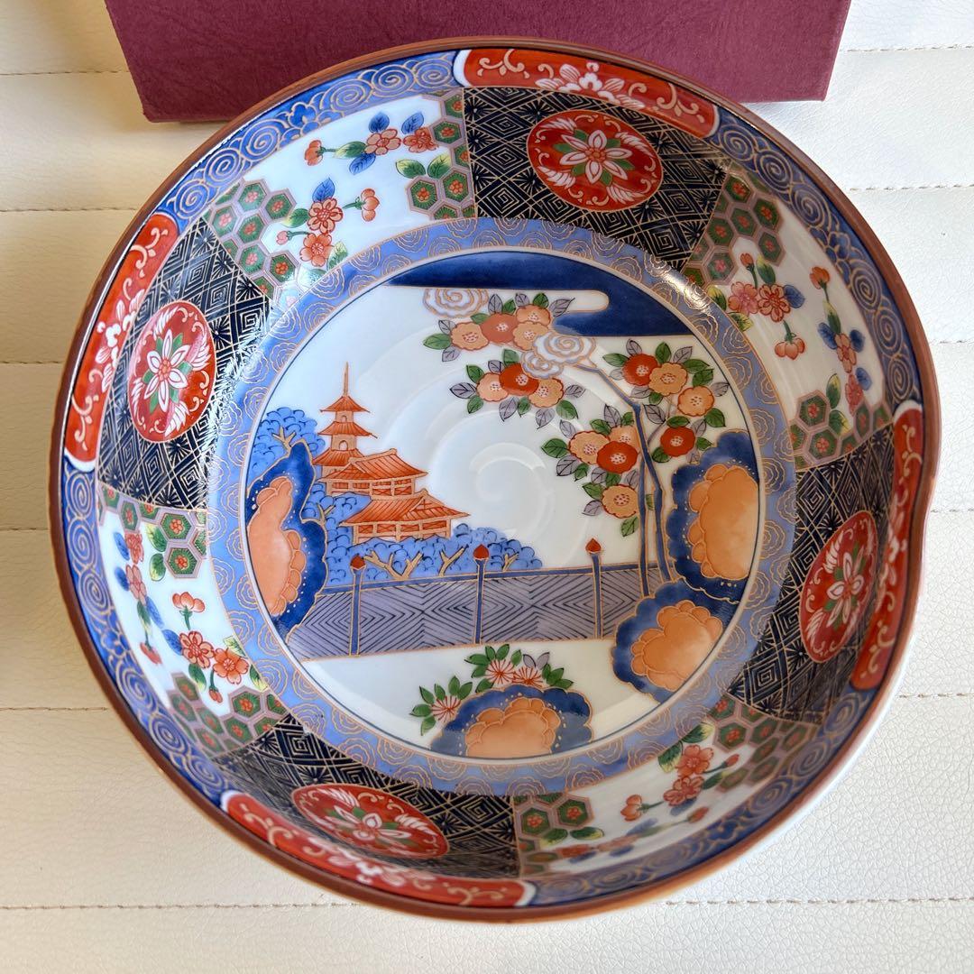 三洋陶器　龍峰窯　染錦亀甲花紋　大鉢　菓子鉢　古伊万里　赤絵　盛鉢　煮物鉢　色絵