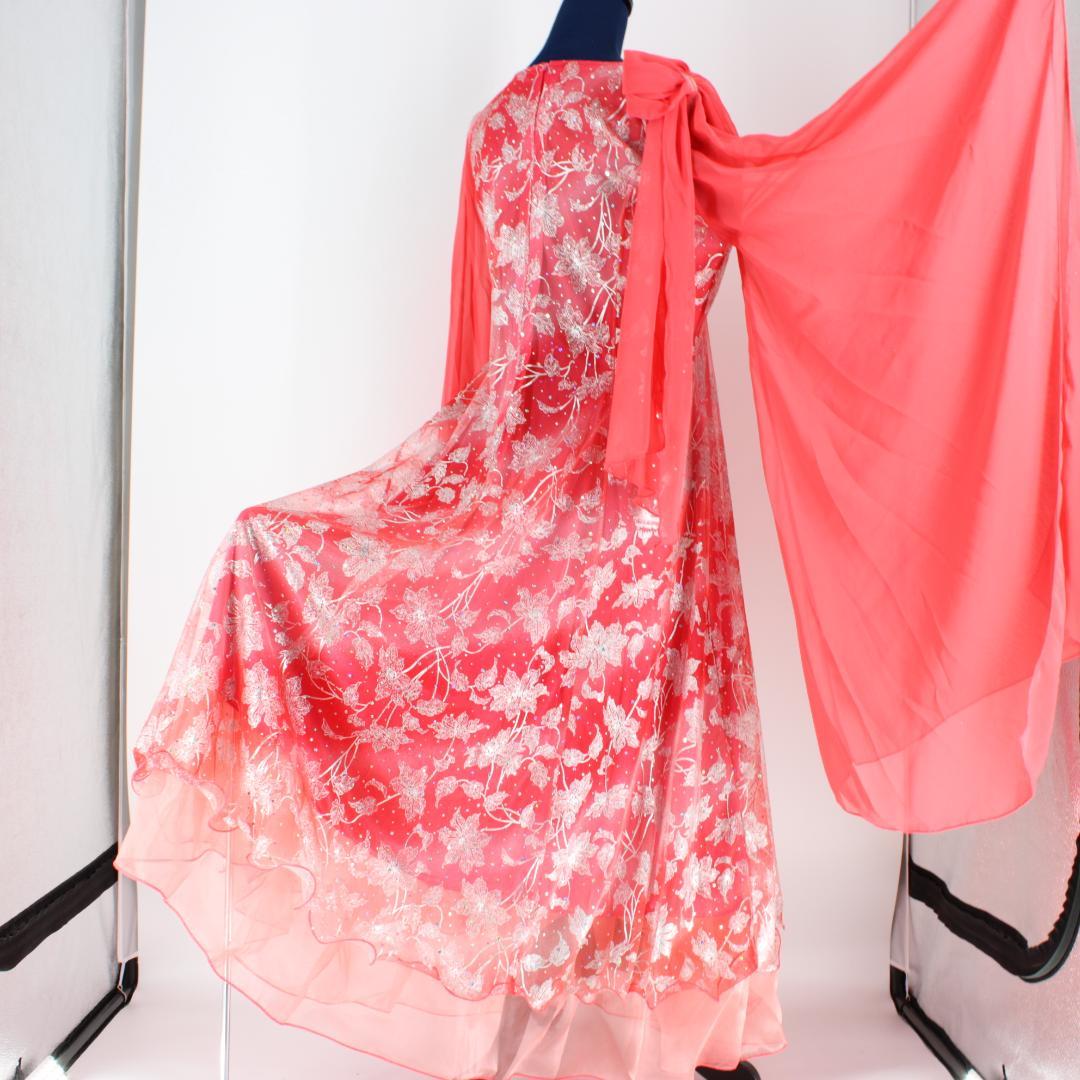 【美品社交ダンス衣装】ワンピース ドレス UN×Ⅱ ピンク シルバー ホログラム