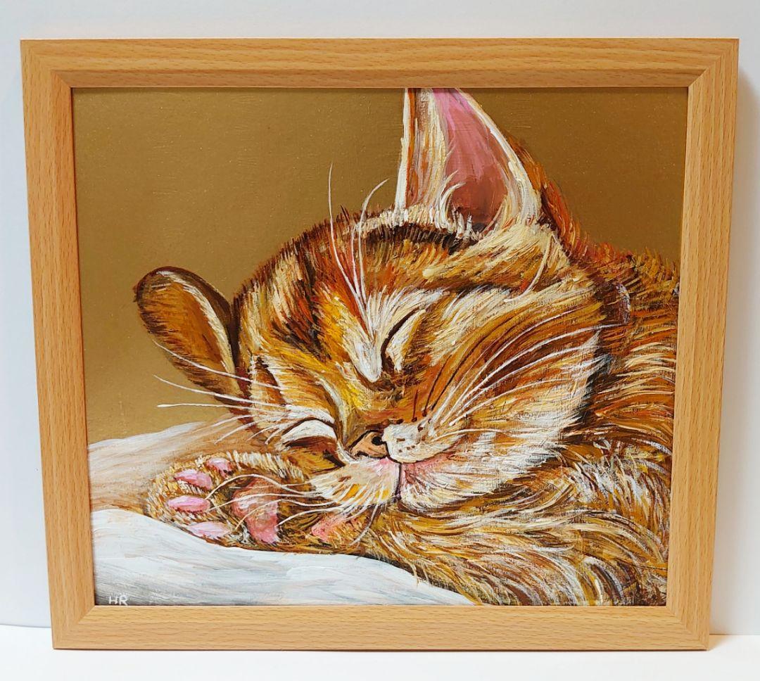油絵 絵画【猫の寝顔】