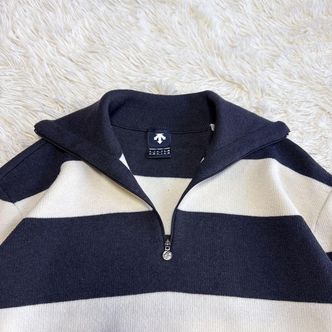 【デサントゴルフ】美品 ハーフジップ ニット ボーダー Lサイズ レディース