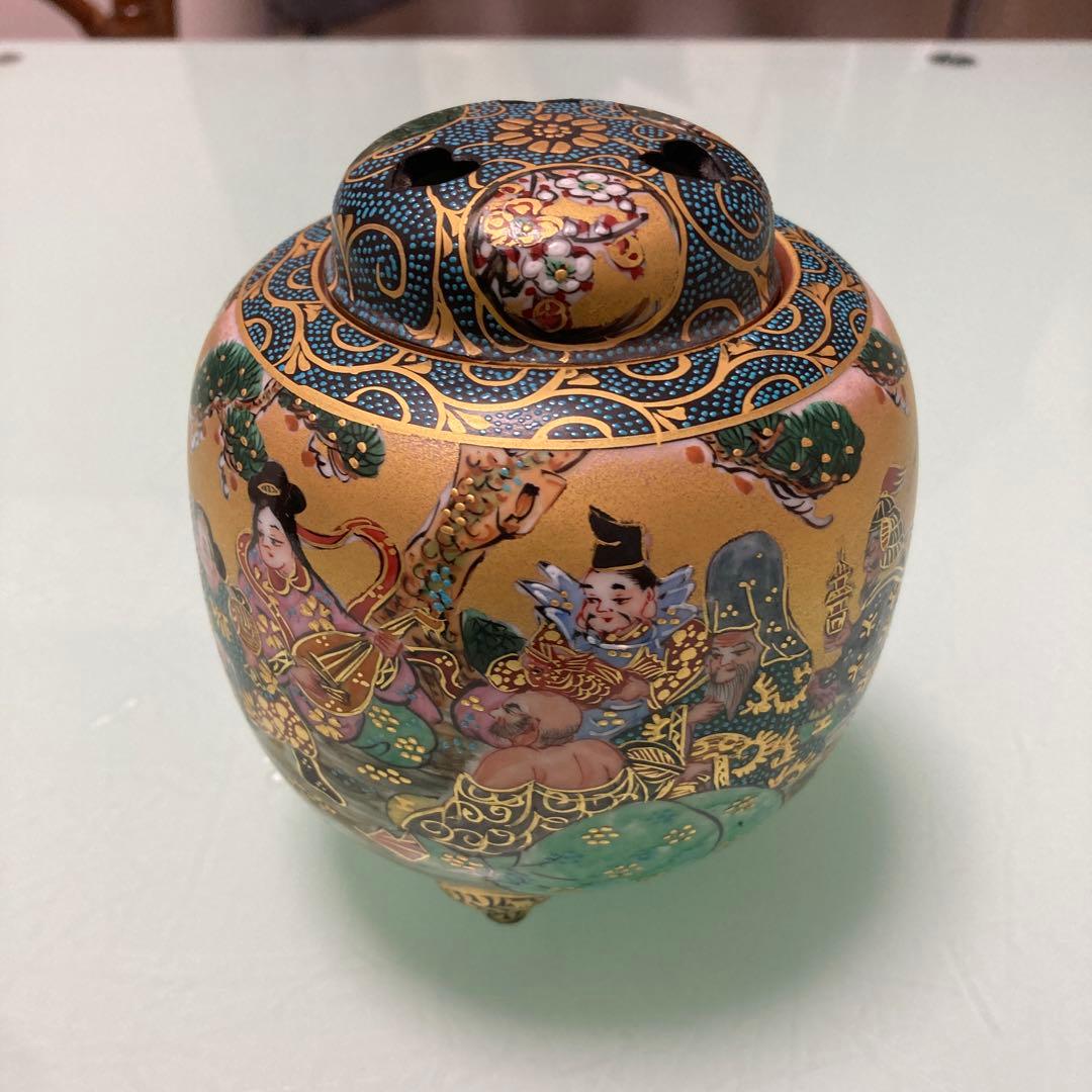九谷焼　香炉　七福神　（金✖️深緑）