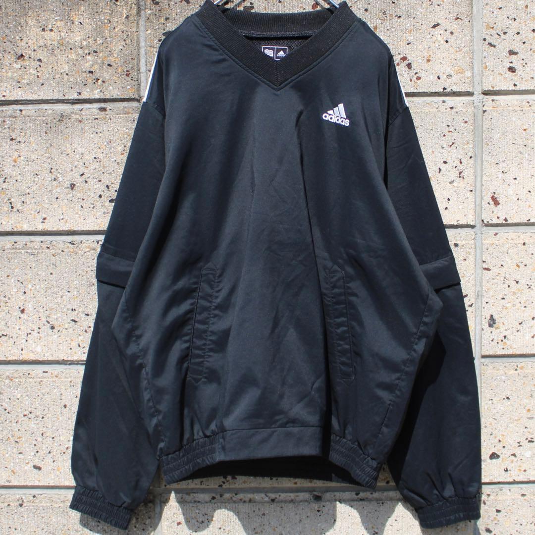 00's adidas GOLF ロゴ刺繍3ライン 袖着脱可 古着プルジャケット