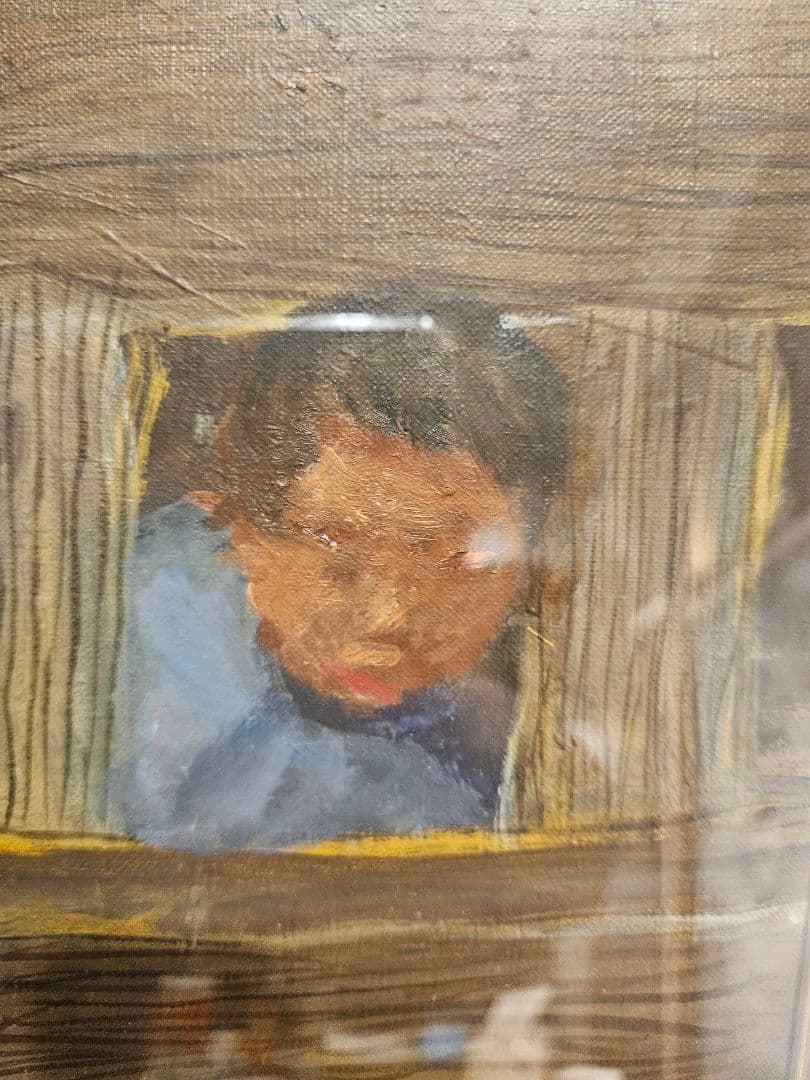 坂宗一『窓辺の少年』油彩 画集/図録収録作品 額装 二紀会