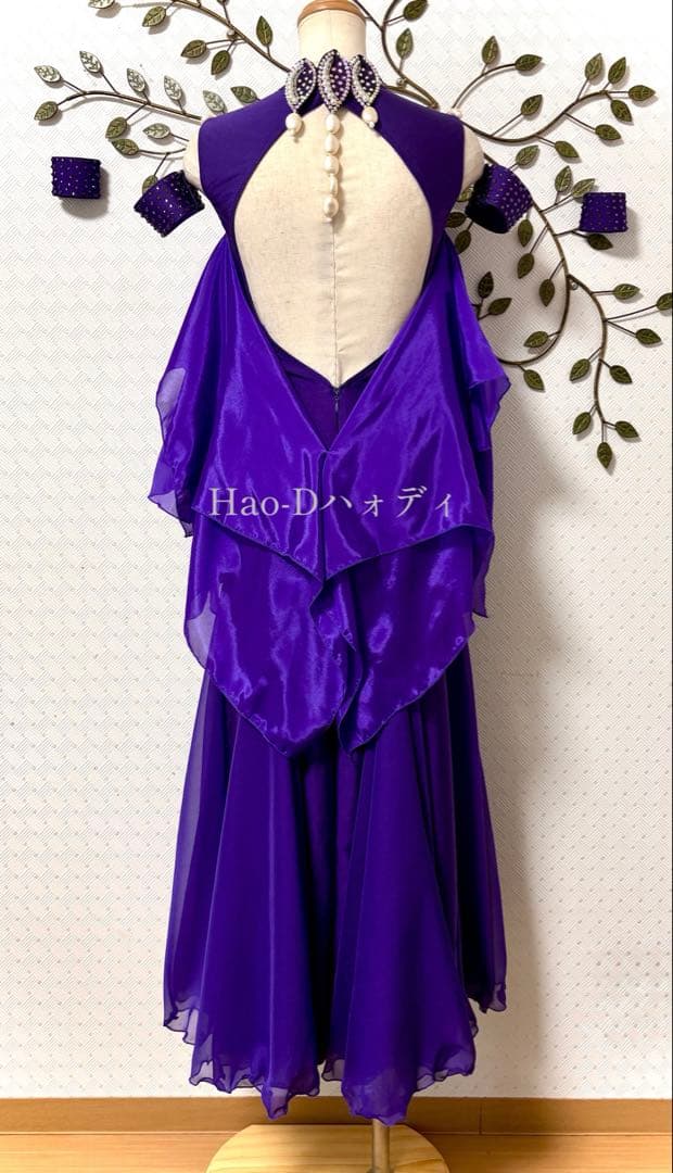 新品★社交ダンス★ダンスドレス★スムース★ルンバ★兼用可★競技会★パーティー★紫