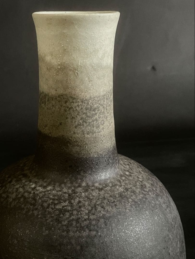 【美品】「母」 炭化 練上 長首壺 小野寺 玄 花入 花器 茶道具 共箱 （Ｂ）