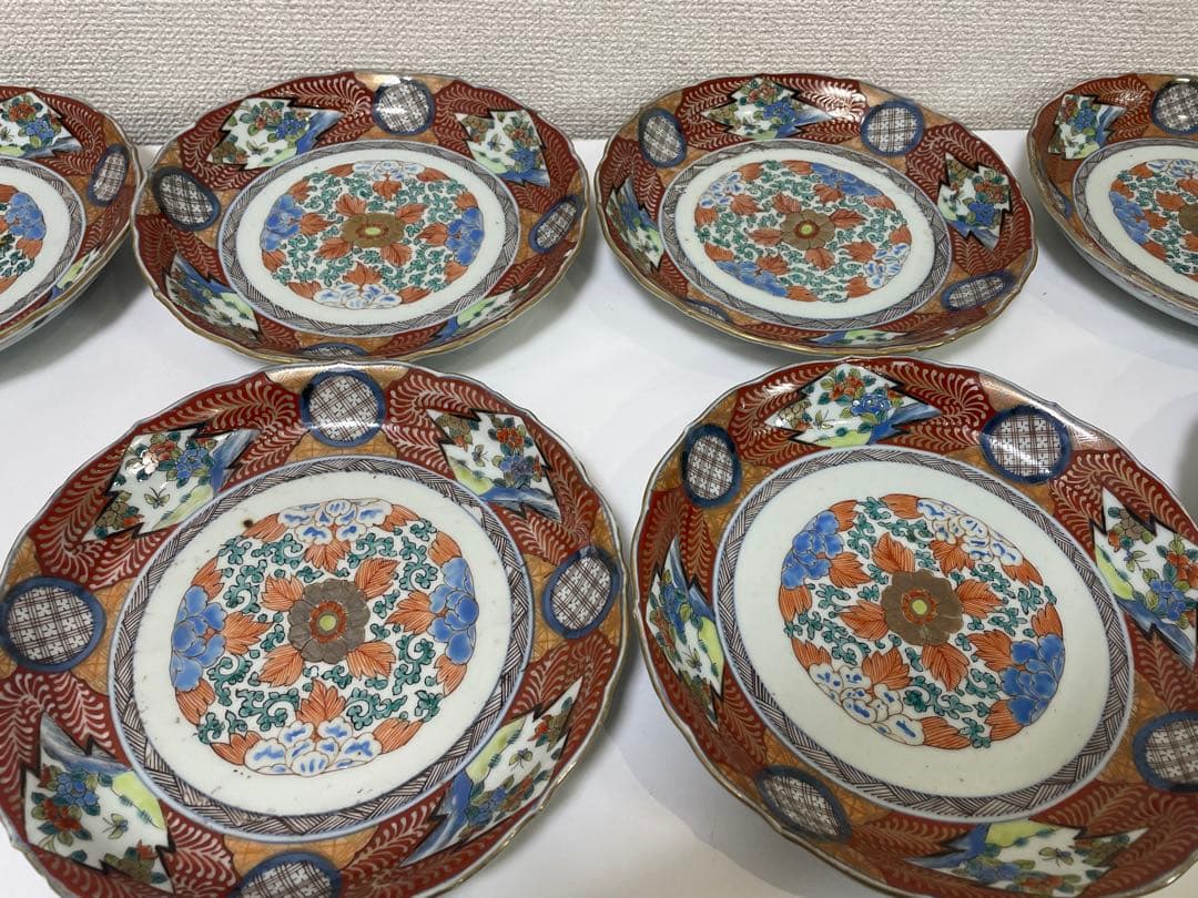 【現状品】有田焼 古伊万里 金彩 色絵 朱絵 五彩錦手 中皿 割烹 懐石 10枚
