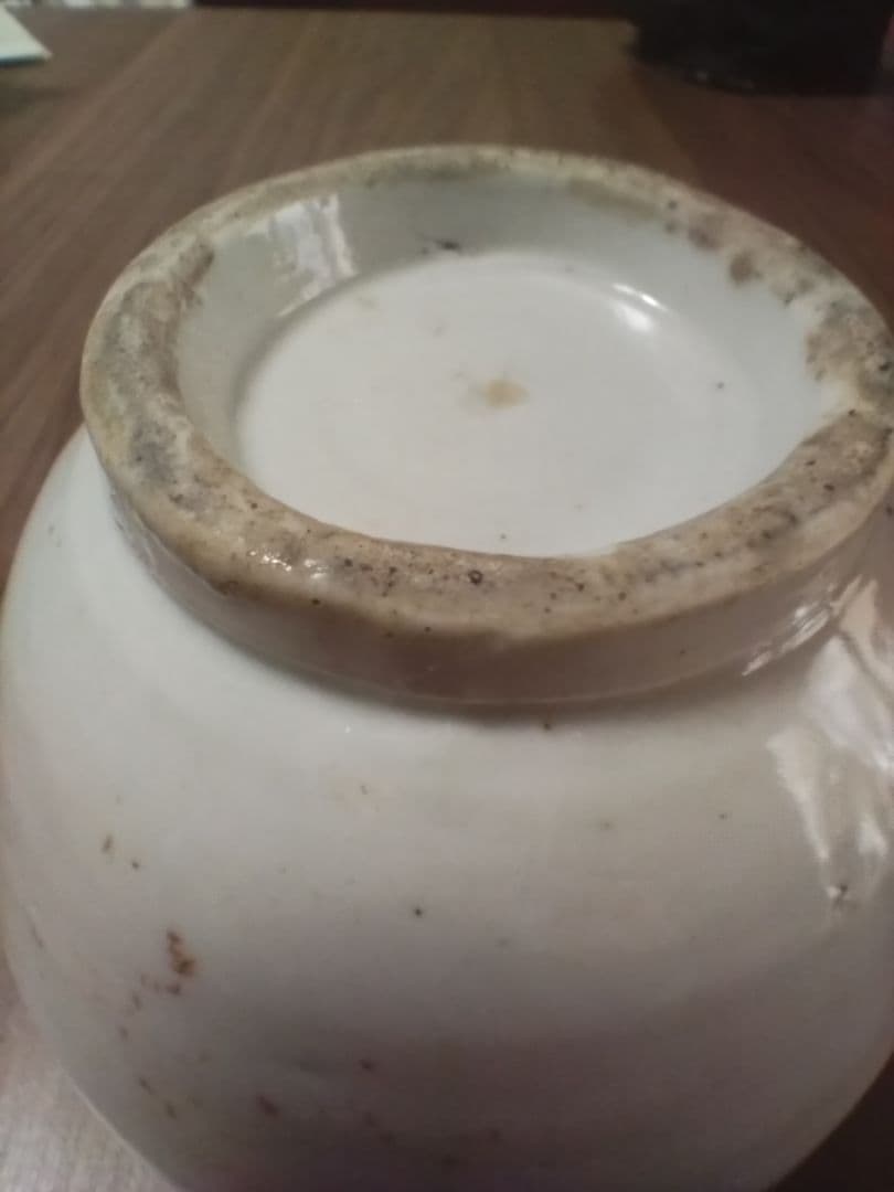 手描き模様の丸型陶器花瓶、油壺江戸後期。
