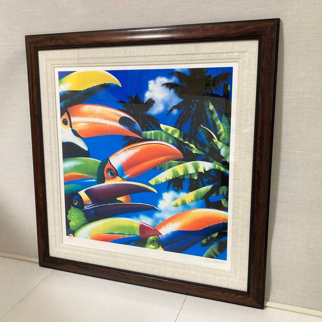ベッペ・スパダチーニ 額装 アート 大型 オオハシ 鳥 トロピカル レトロ