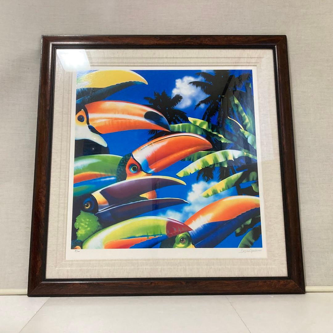 ベッペ・スパダチーニ 額装 アート 大型 オオハシ 鳥 トロピカル レトロ
