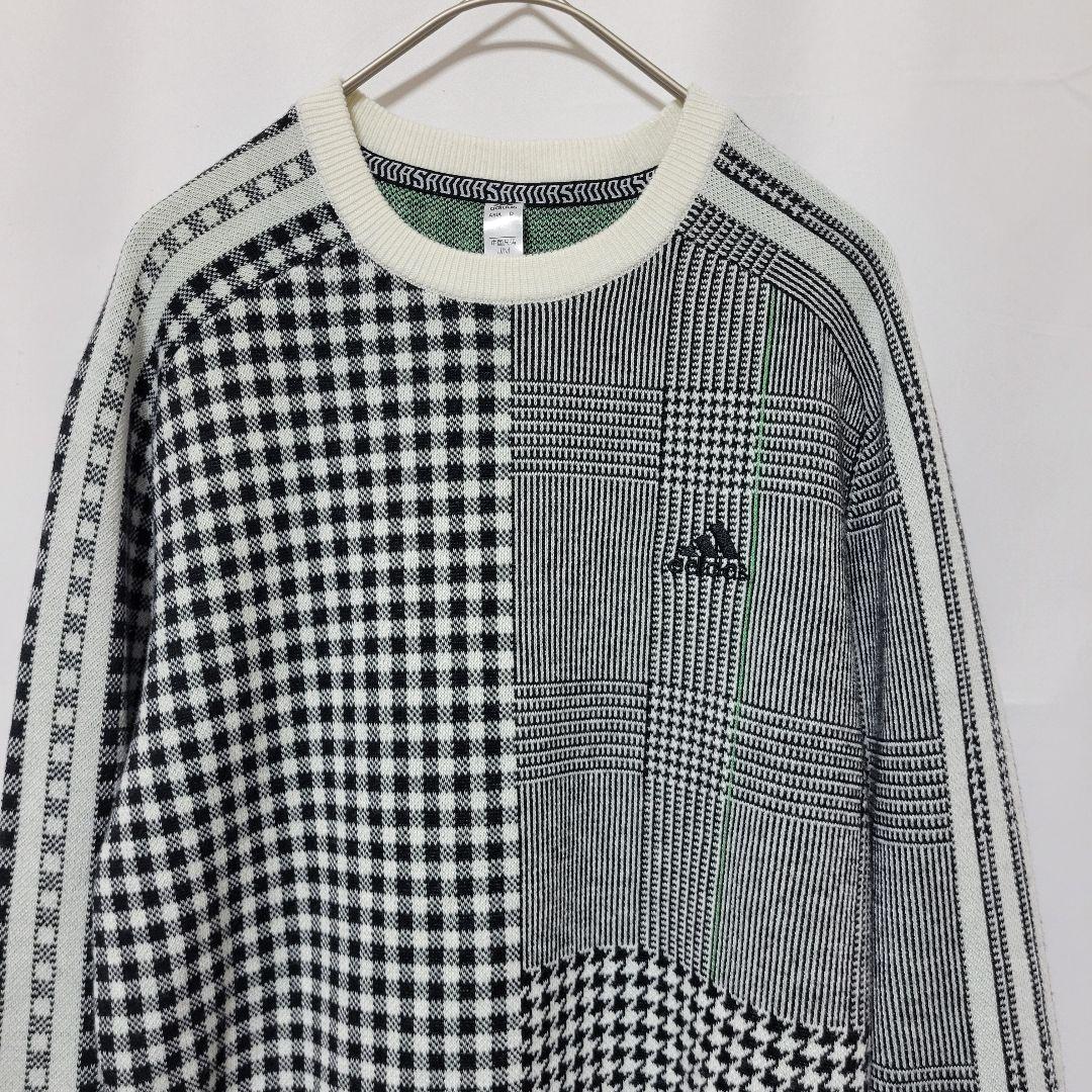 adidas Golf マルチチェックパターン ジャカード クルーネックセーター