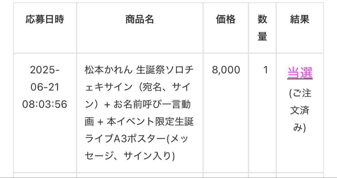 松本かれん 2025 生誕チェキ 直筆サイン入りチェキ
