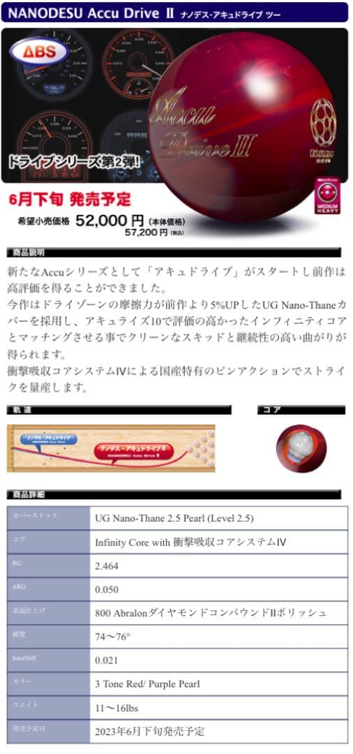 ナノデス　アキュドライブ II ボウリングボール 15ポンド