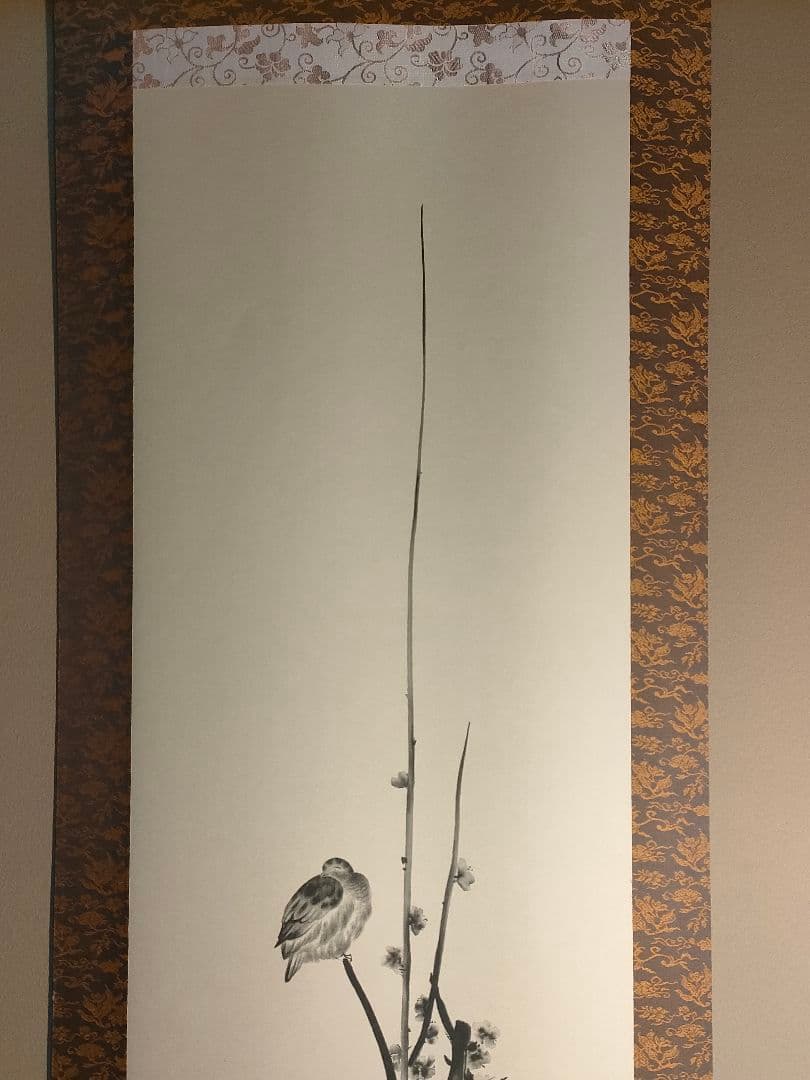 掛軸 宮本武蔵 複製墨絵 紅梅鳩図