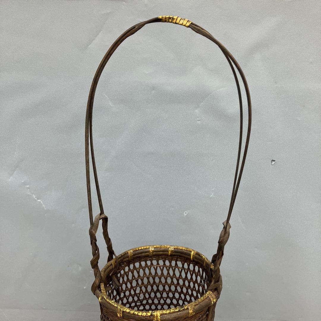 B-壁 竹細工 花籠 持ち手付き 花器 華道具 竹細工 花籠 花器 花入れ