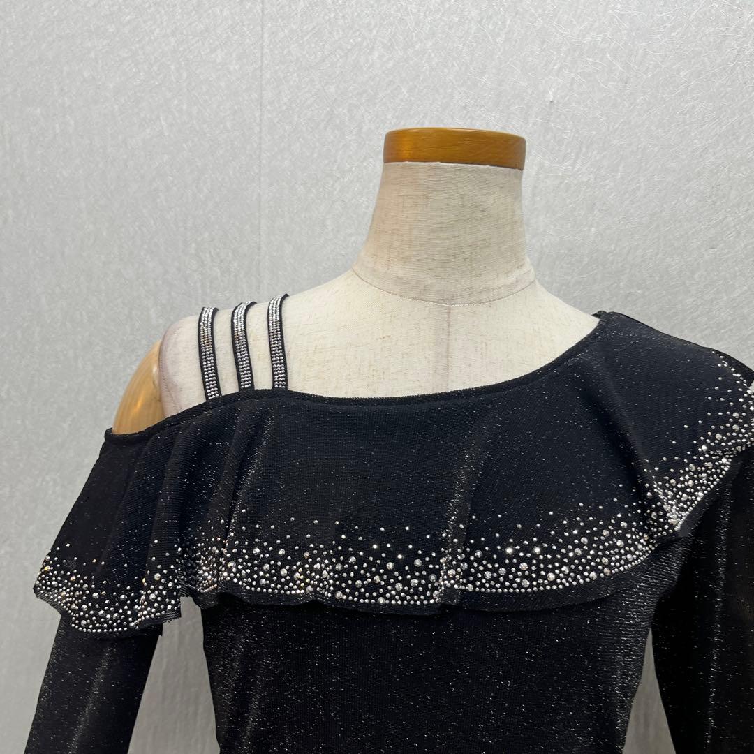 新品 社交ダンス トップス パワーネット ブラックラメ サイズ L
