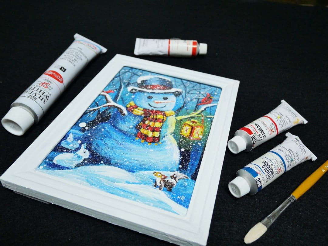 油絵 絵画【雪だるま】